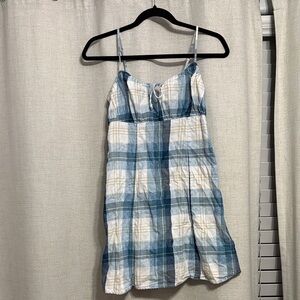 American Eagle Outfitters Plaid Blue and White Mini Dress